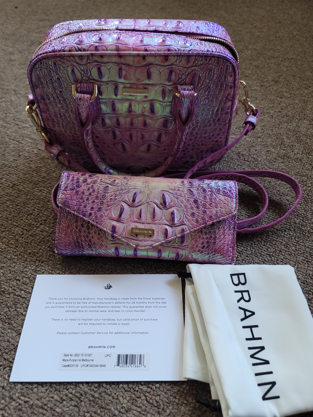 Brahmin Mara Iridescent Purple Iris Croc-Embossed Leather Crossbody & Wallet Set